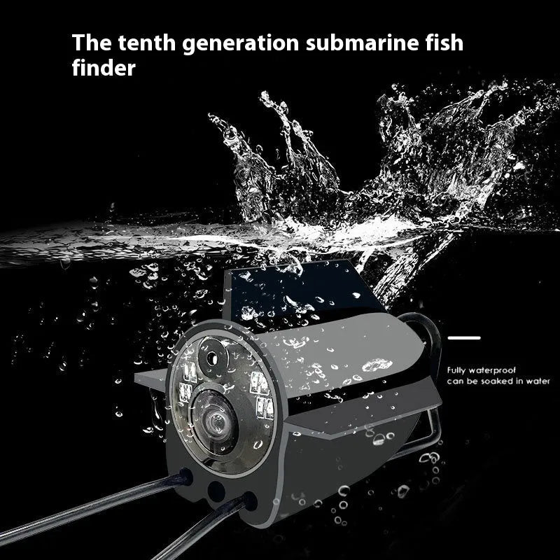 Underwater fish finder camera with 4.3-inch screen showing HD view of fish and temperature reading