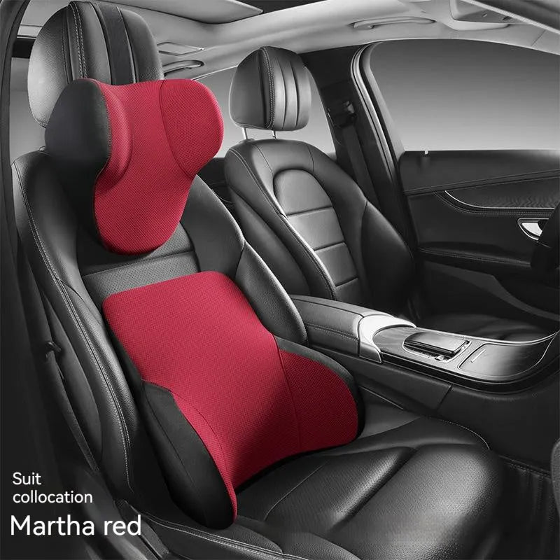 Memory foam car pillow set with headrest and lumbar support in knitted fabric