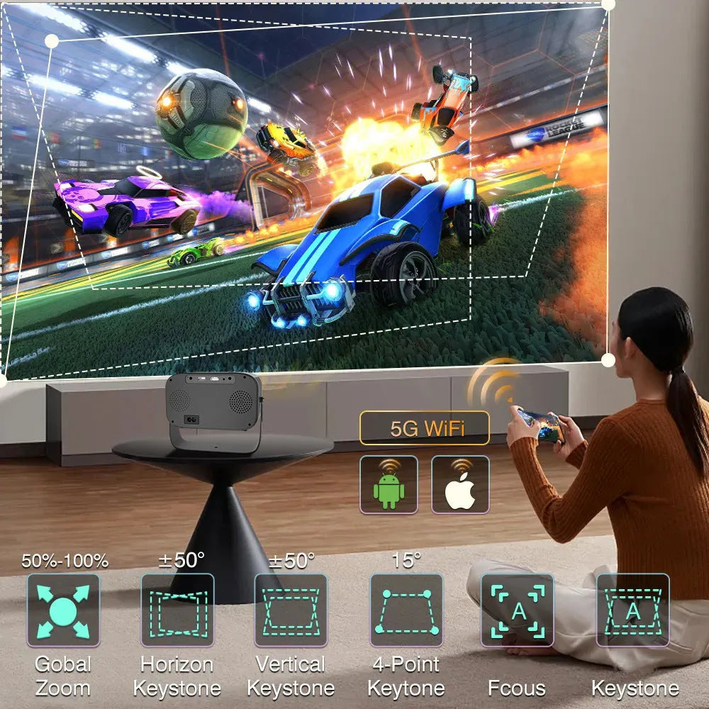 Black portable HD smart projector with Android system and remote control
