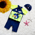 Shark Boy pattern buoyancy swimsuit for children, a one-piece floating swimwear with plaid design