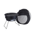 Small folding round ice stove with barbecue grill and components for outdoor cooking