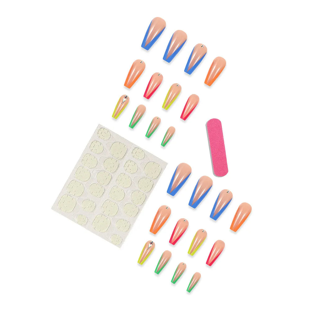 Detachable nail tips with diamond colour French finish and cartoon love heart patterns.