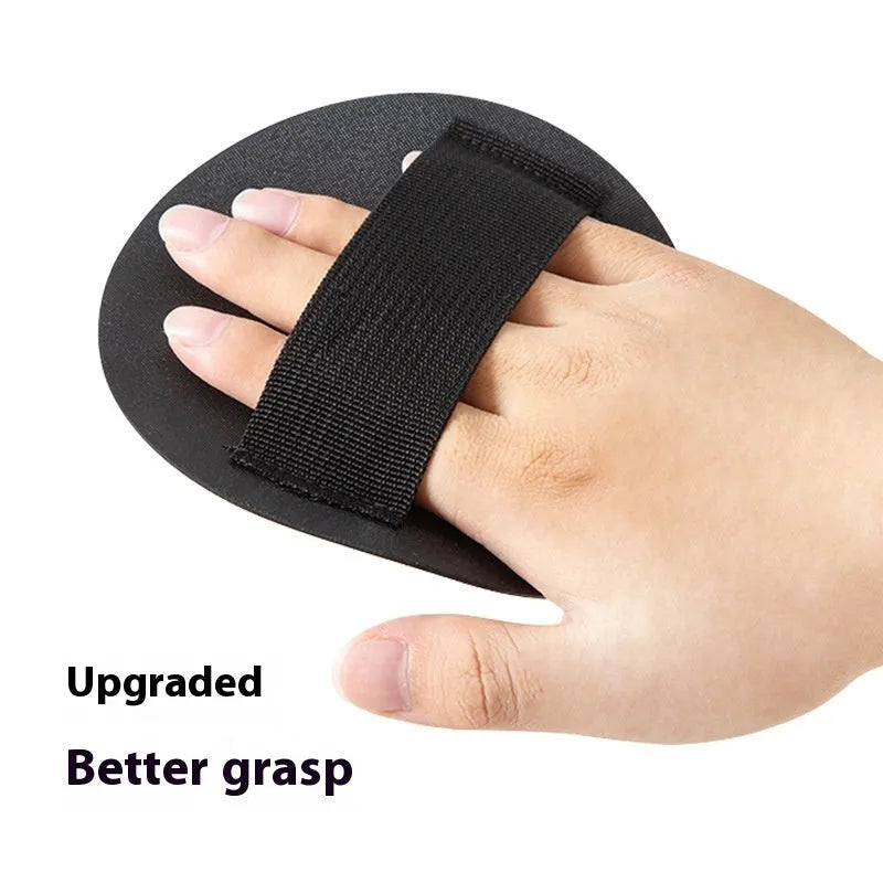 Rubber finger-style bath gadget for women in round cake colour with bath towel