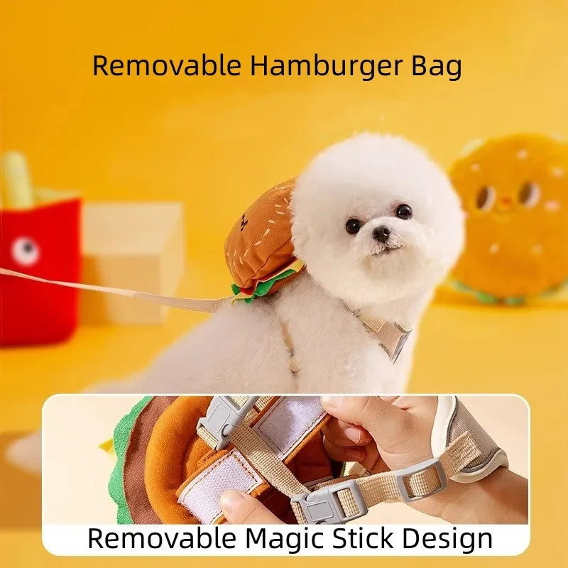 Cartoon hamburger chips design adjustable vest leash rope for dogs on a walk