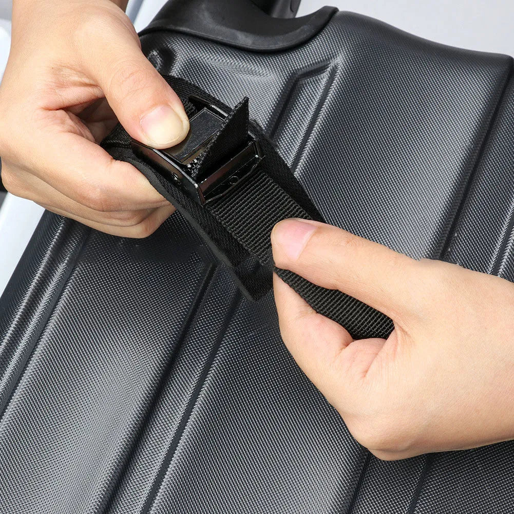 Folding black 600D oxford cloth roof rack on car with webbing straps and metal buckles
