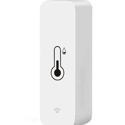 White WiFi temperature and humidity sensor with LCD display showing readings, compact rectangular ABS housing