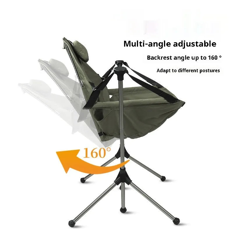Outdoor folding rocking chair with aluminum alloy frame and adjustable seat in olive colour