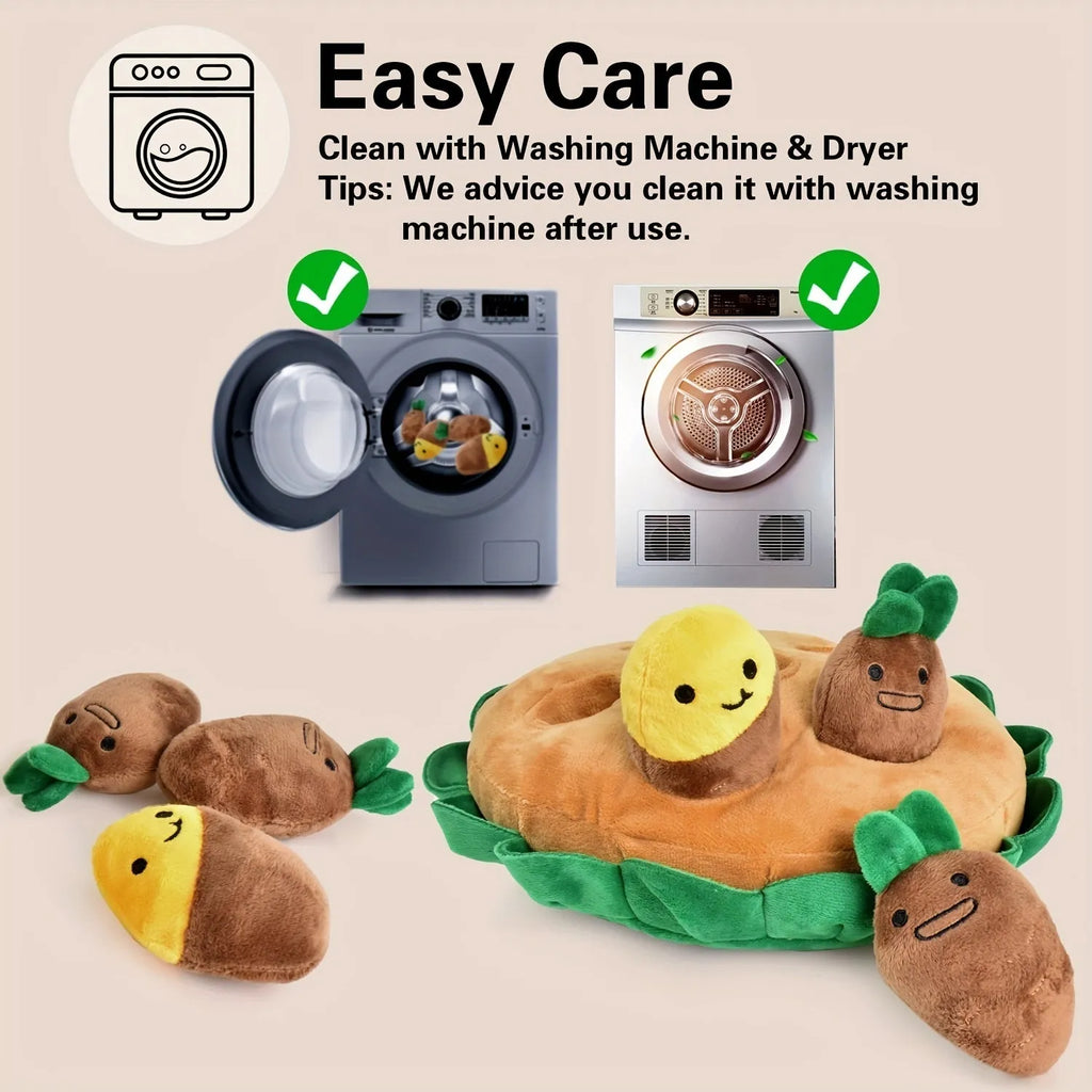 Yellow interactive dog puzzle toys with removable squeaky plush for foraging training and slow feeding