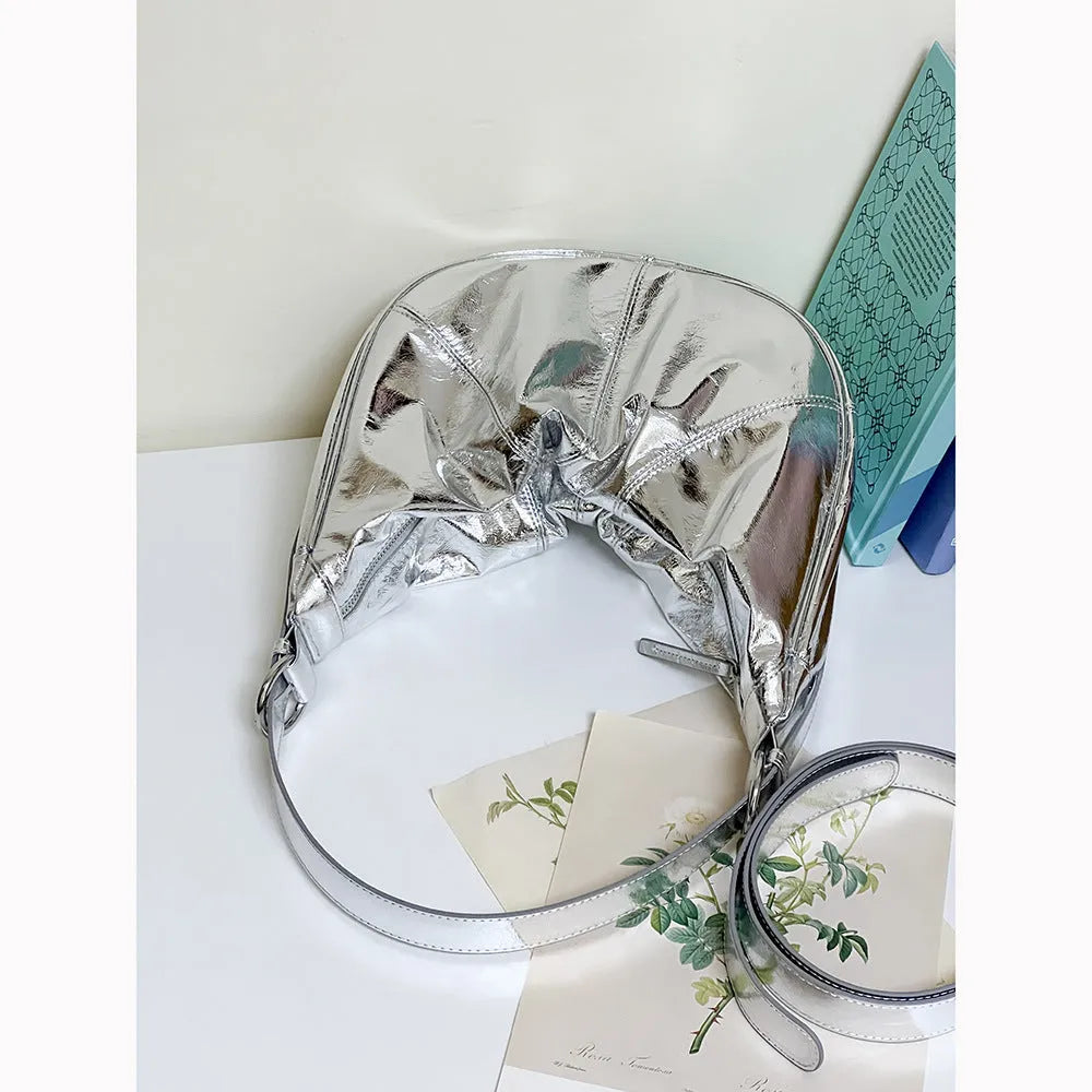 Women's dumpling shaped shoulder bag in soft first layer cowhide leather with double straps
