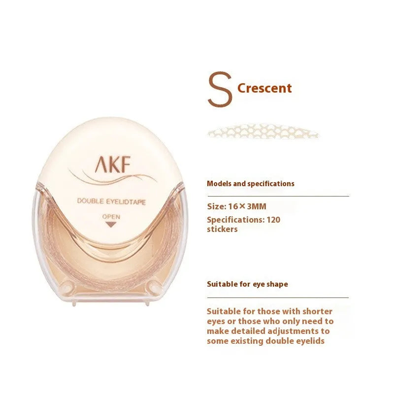 Pack of invisible lace double eyelid stickers showing 120 count and Crescent M, Crescent S, Olive M style options.
