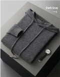 Men's light grey cashmere hooded sweatshirt and matching long pants set laid flat.