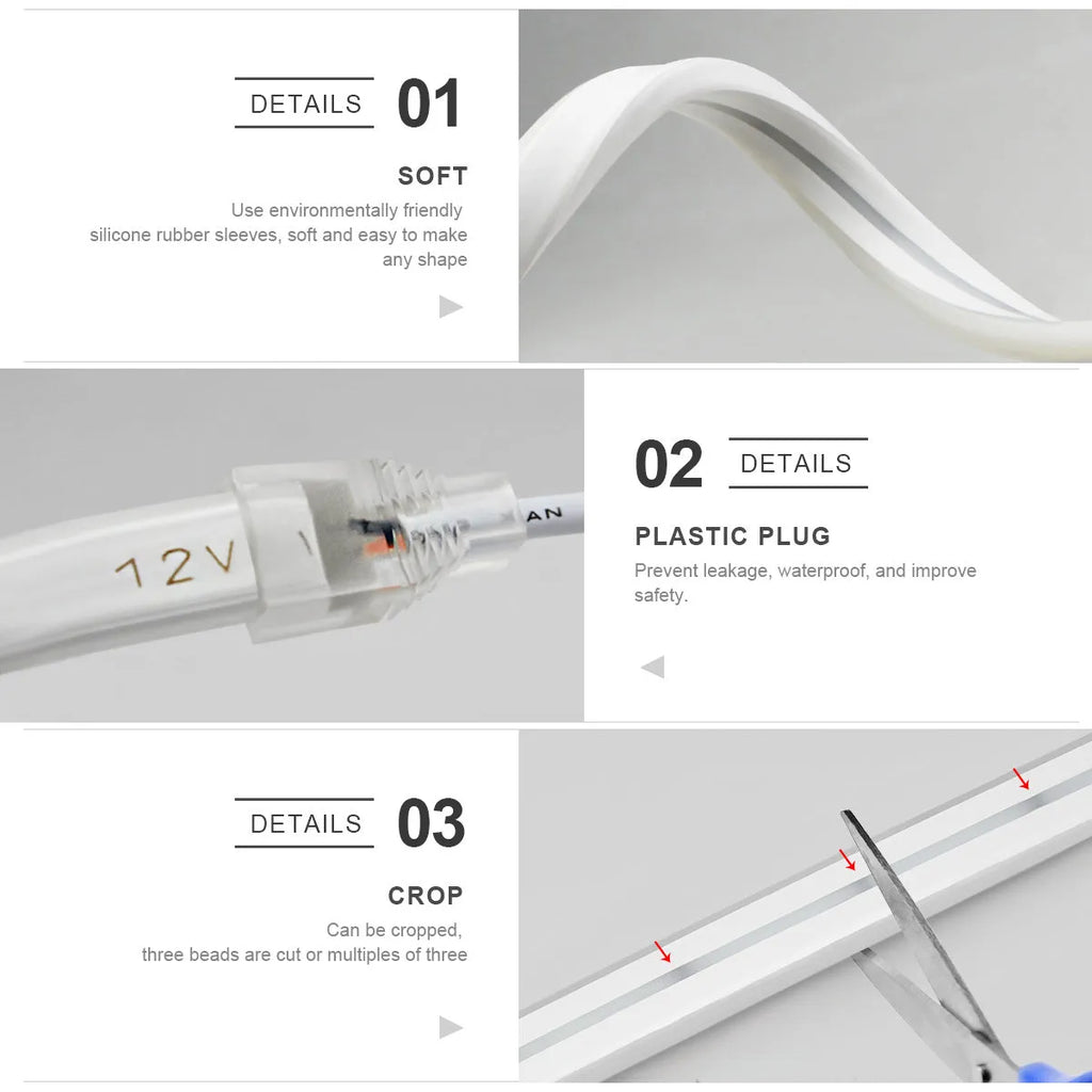 Smart LED neon light strip 10mm wide IP65 waterproof in blue colour, cuttable flexible rope lighting
