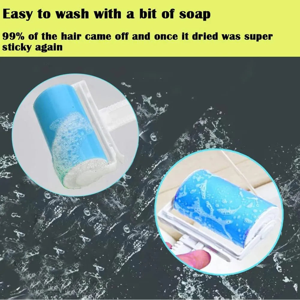 Blue washable reusable lint roller with protective cover for removing pet hair from fabrics