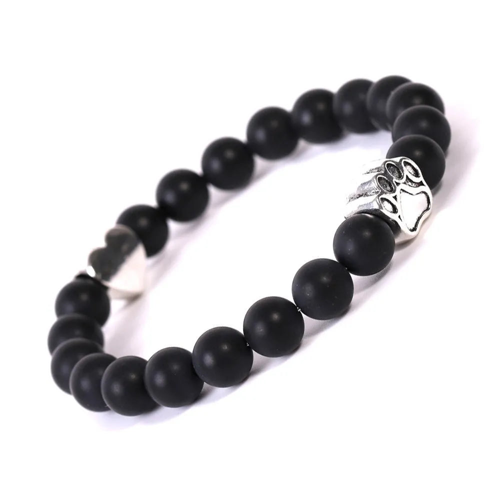 Tigereye Indian Agate stone bracelet with dog's paw geometric design and beaded texture