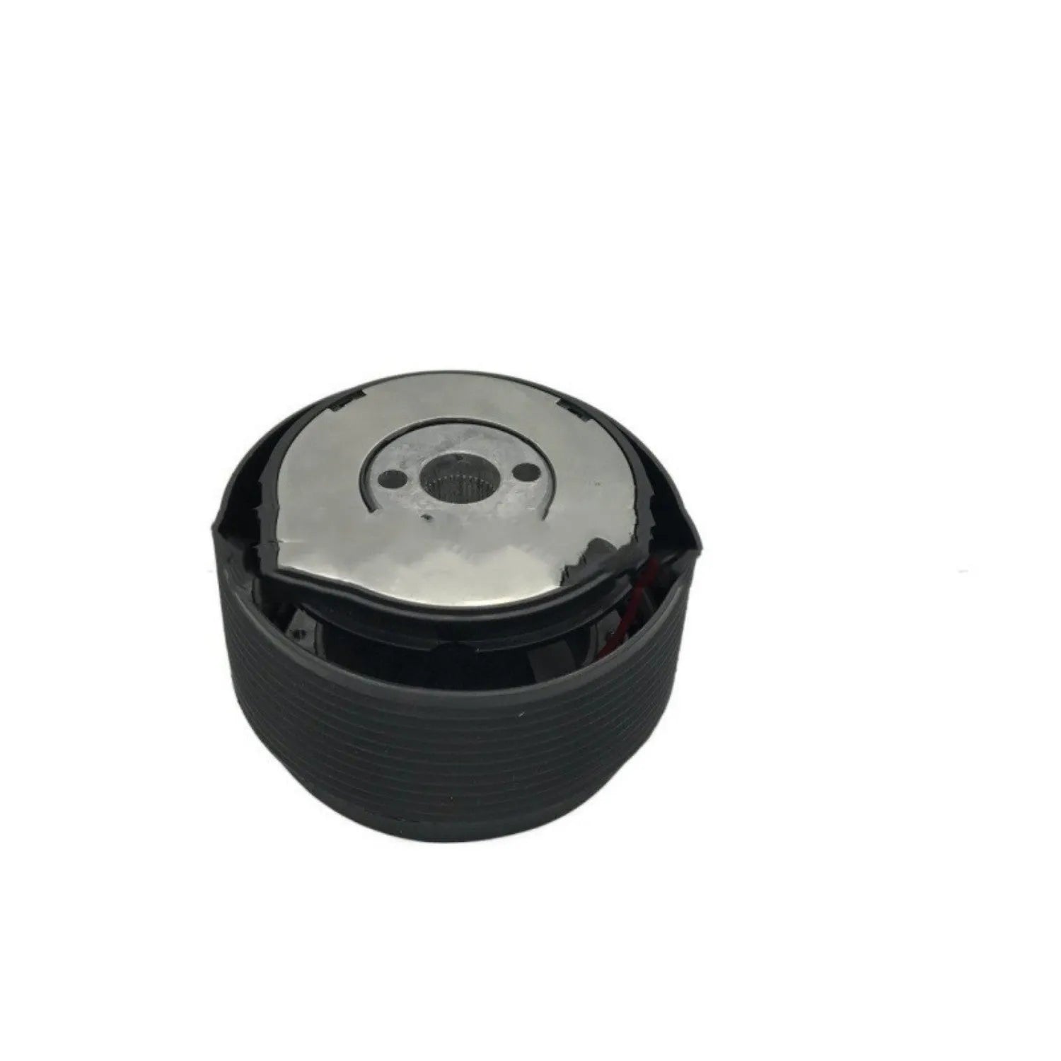 Black plastic and aluminium steering wheel connector hub adapter for Mazda R-2 model