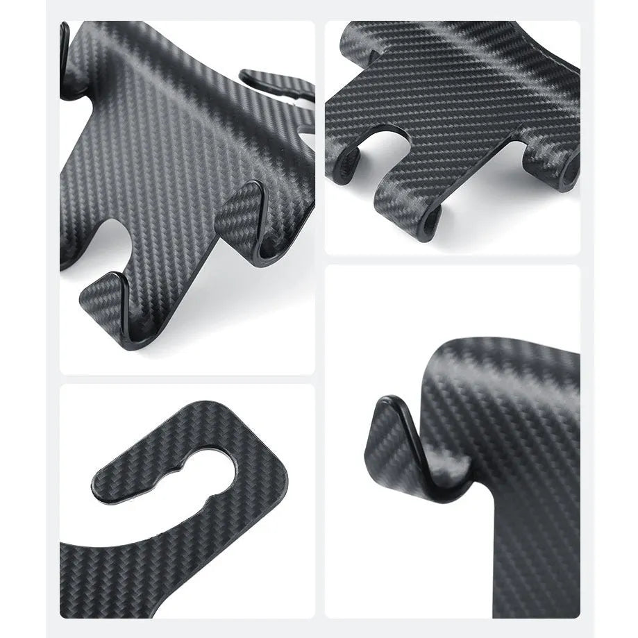 Black ABS plastic car hook with an integrated mobile phone holder bracket for rear seat organisation.