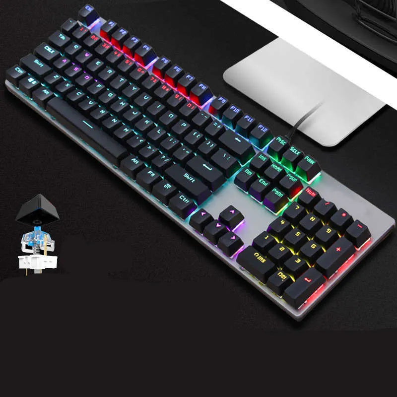 AOC GK410 full-size mechanical keyboard with metal chassis and backlit keys on a desk