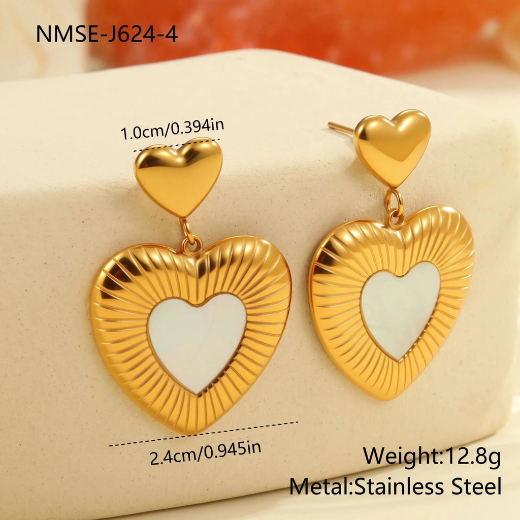 Women's gold heart-shaped fritillary earrings with stainless steel construction and electroplated finish