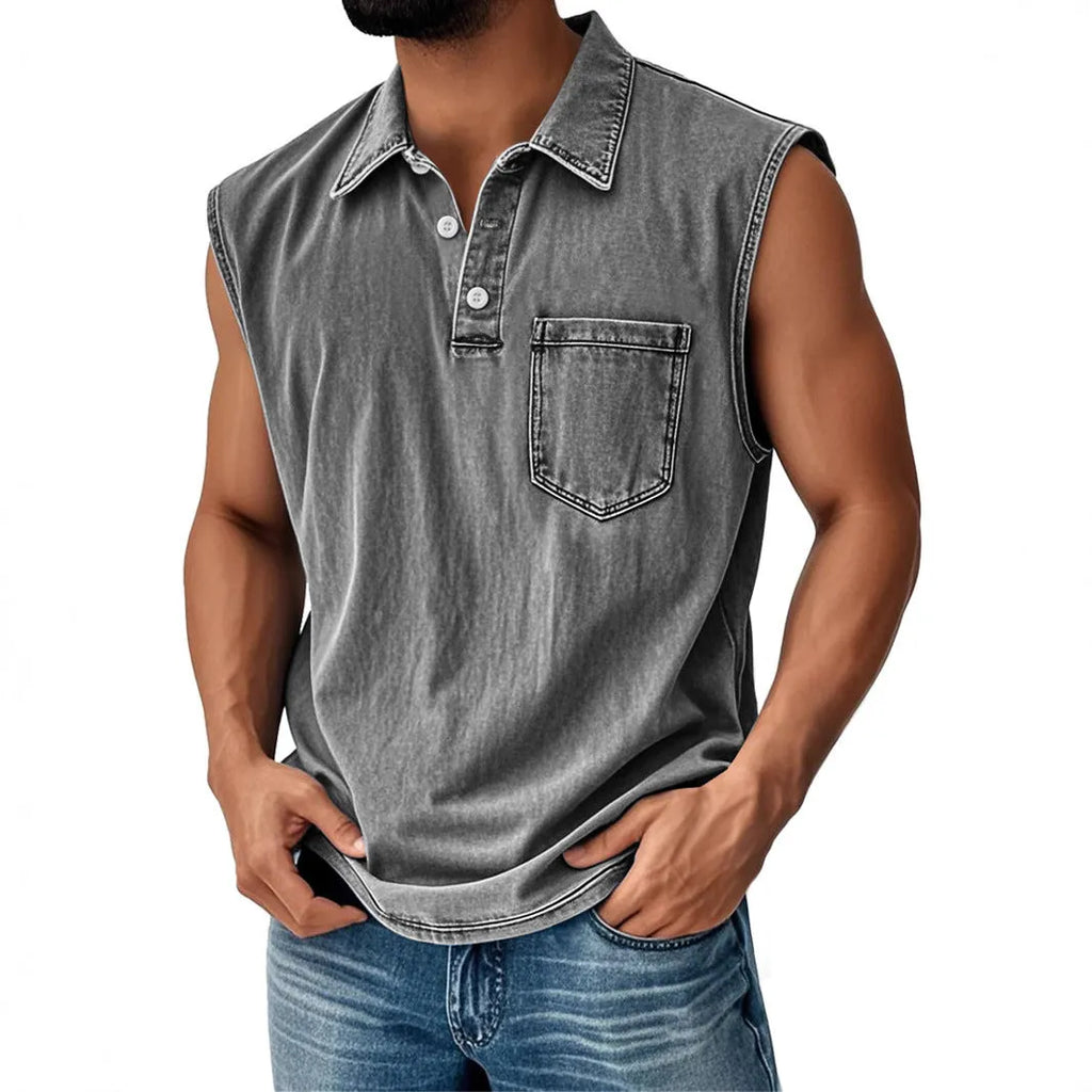 Man wearing a short sleeve polo shirt with a 3D digital printed graphic design in a loose, casual fit.