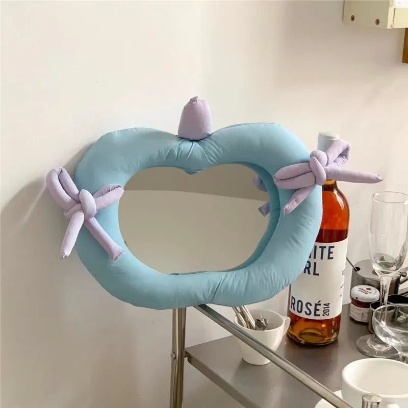 Korean-style cosmetic wall mirror with cotton cushion backing in apple green colour
