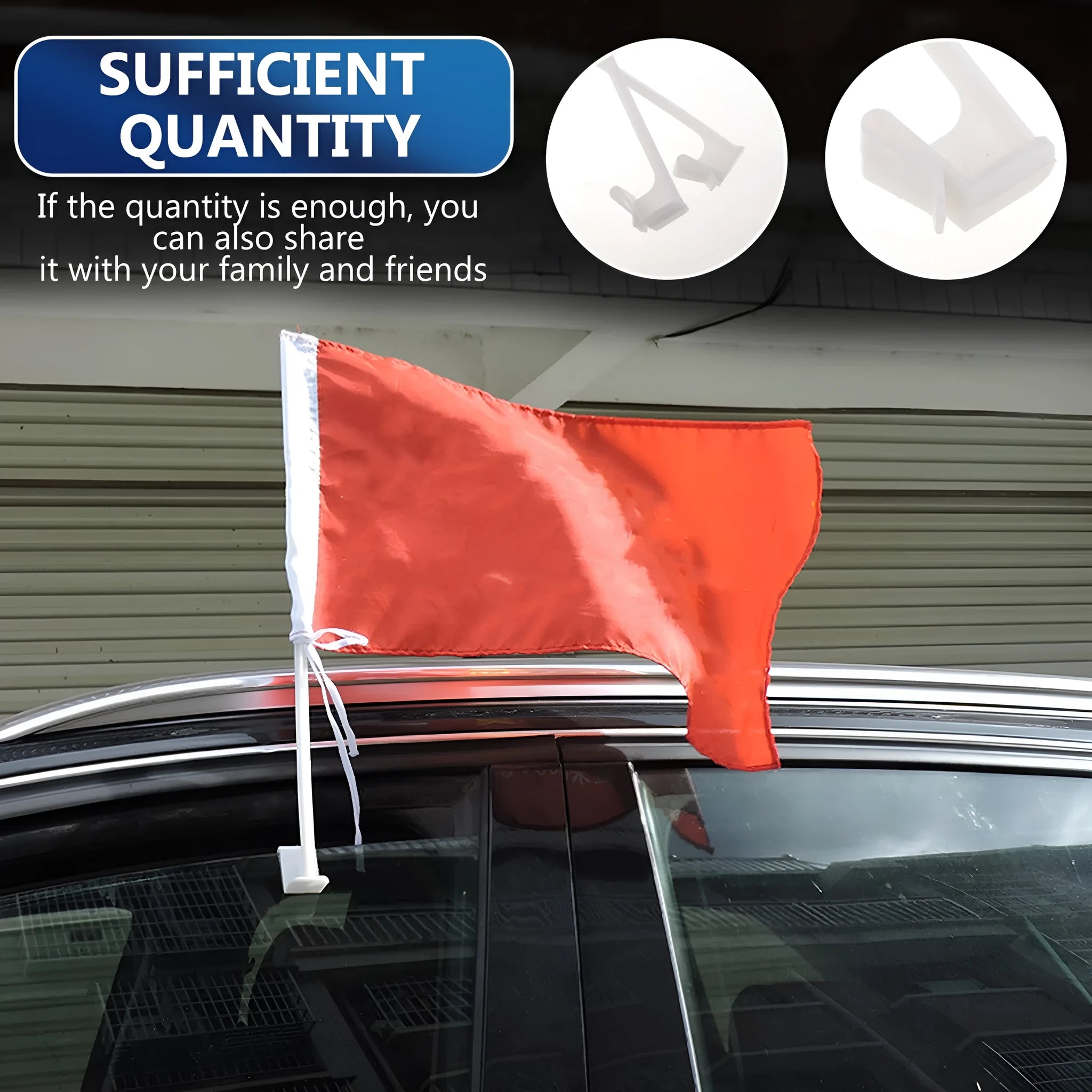 White PP plastic car window flag bracket set showing clip design for vehicle mounting