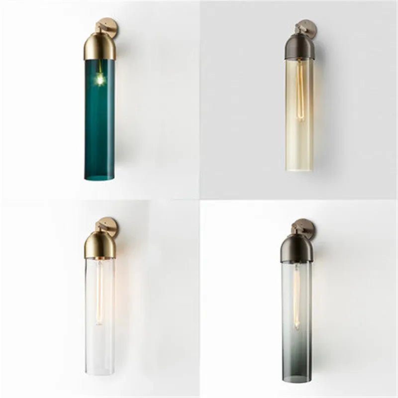Nordic modern minimalist glass wall lamp in living room setting with E27 warm lighting