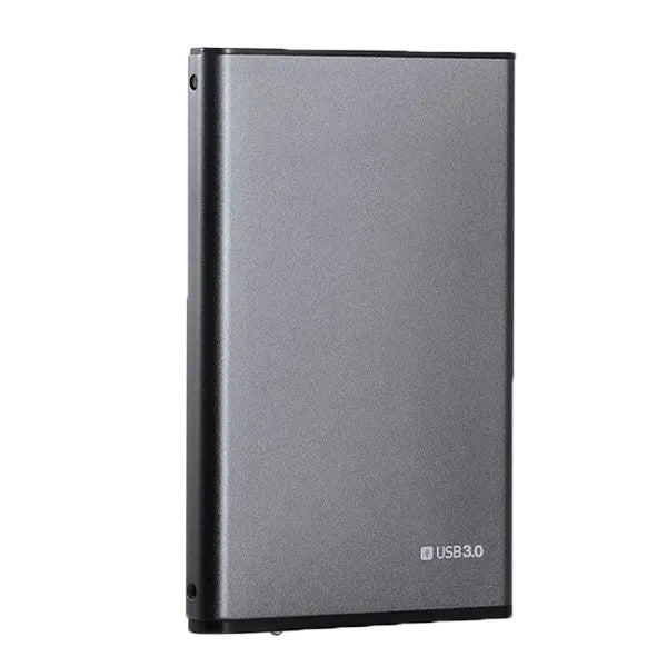 2.5 inch SATA hard drive box in aluminium alloy sandblasted grey finish with USB cable