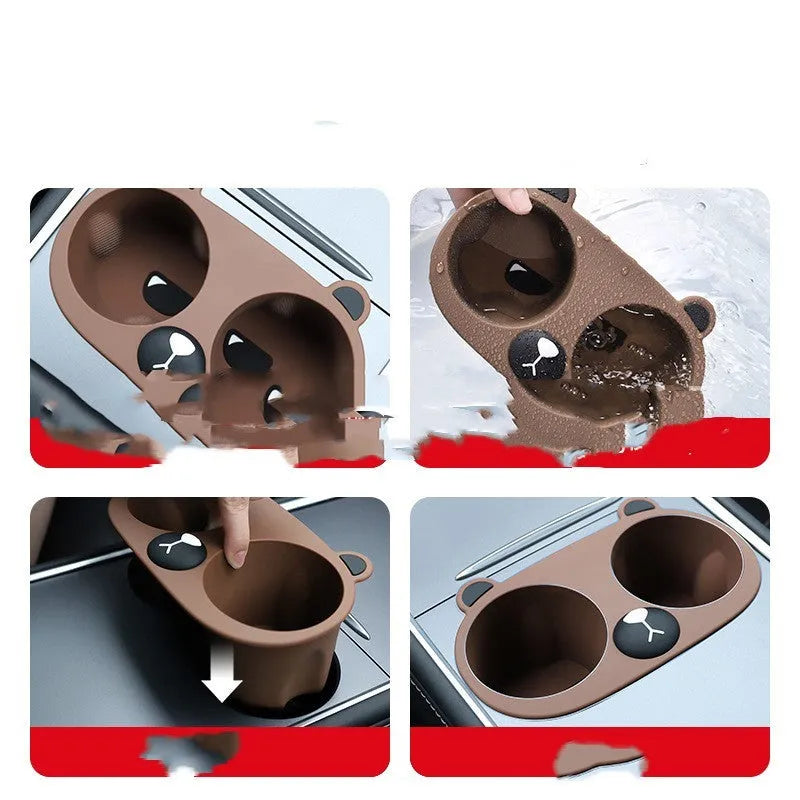 Silicone cup holder limiter insert for vehicle centre console in grey, tan and pink colours