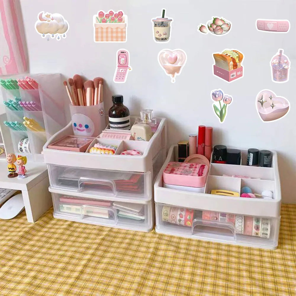 Two types of pink girl heart decorative stickers with realistic 3D appearance, 63 pieces per design