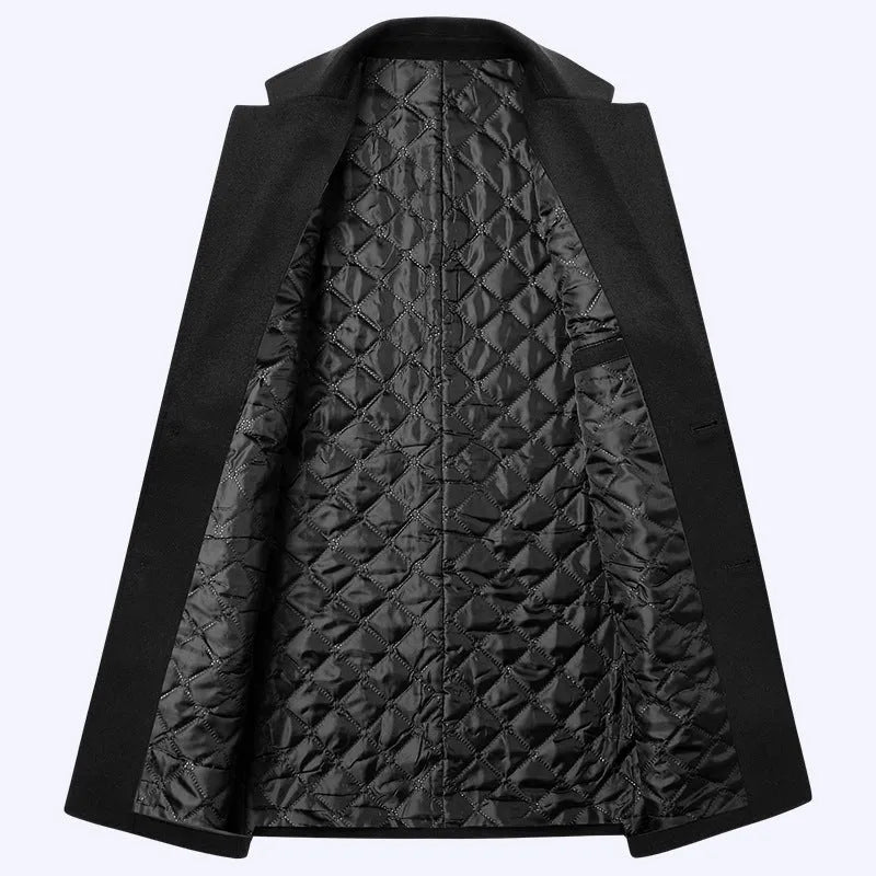 Single-breasted woolen coat for men in gray with straight hem and thickening construction