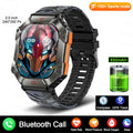 Android smart watch with titanium case on wrist, showing black camouflage strap option and display.