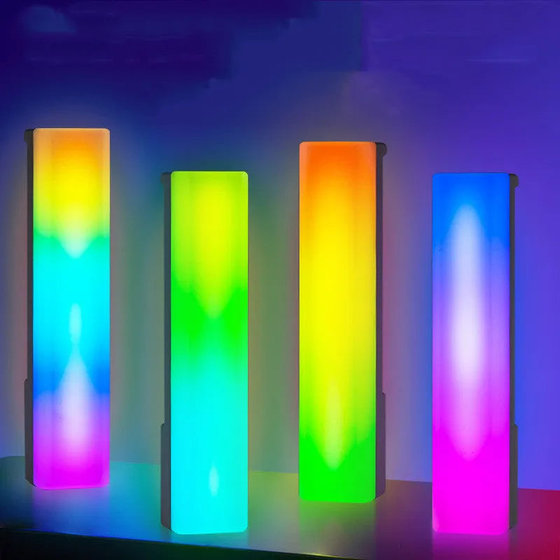 3D RGB voice-activated tabletop ambiance lamp in black or white shell with USB cable