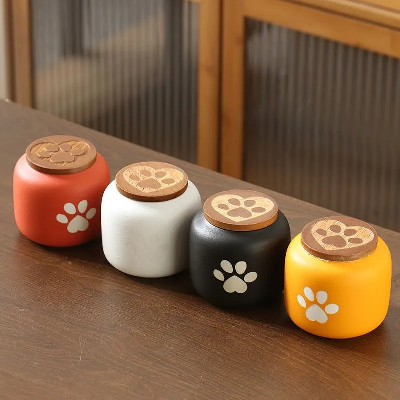 Ceramic pet funeral urn moisture-proof footprint design 180ml or 500ml black red white yellow