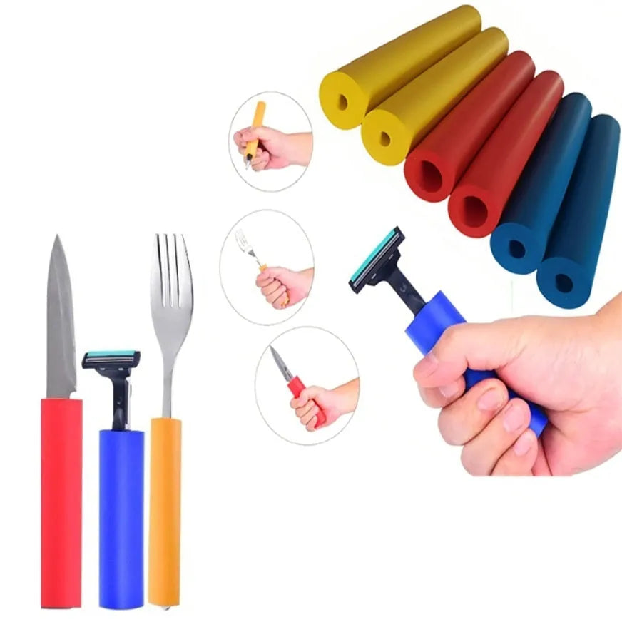 A pack of black rubber grip hoses for pens and utensils, showing inner diameters of 10mm and 18mm.