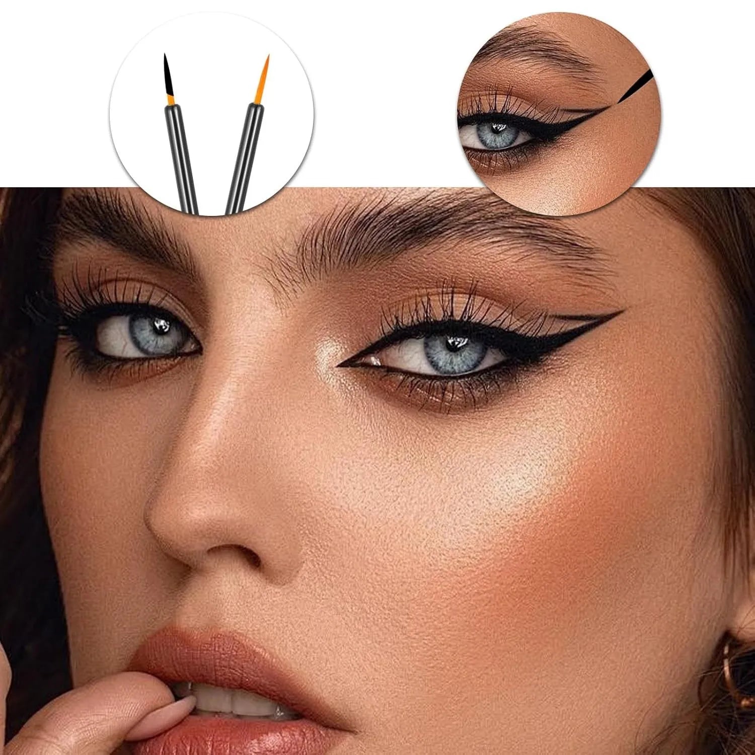 One hundred black disposable eyeliner brushes with fine tips, shown with protective plastic sleeves.