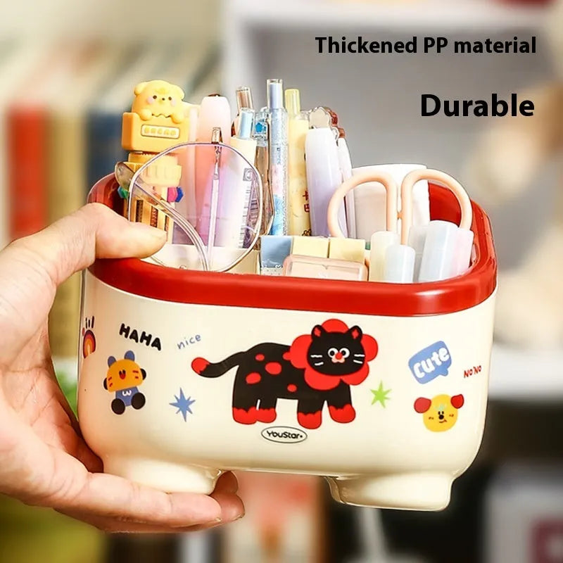 Cartoon style desktop storage box with 2L capacity and organisation stickers