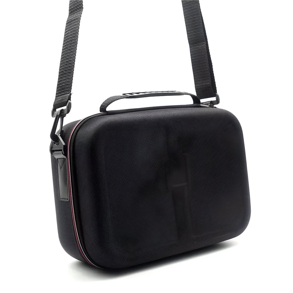 Black rigid EVA game console accessory storage box organiser bag with printed finish.