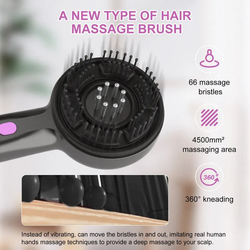 USB-powered anti-leak hair brush head massager with comb teeth in grey colour