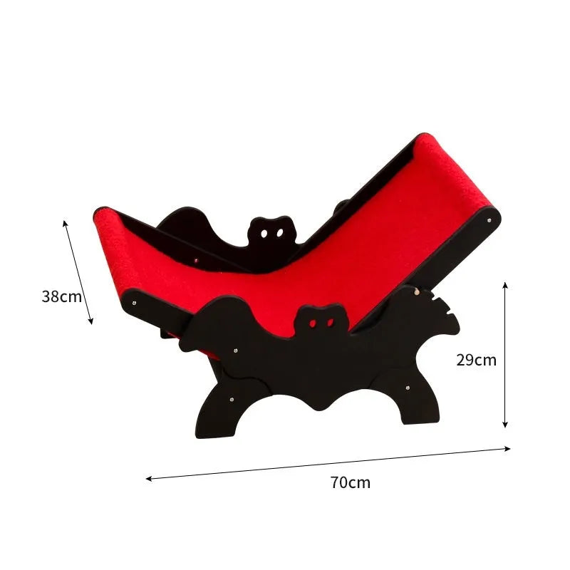 Black and red Halloween-themed wooden cat lounger bed for use as a cage accessory.