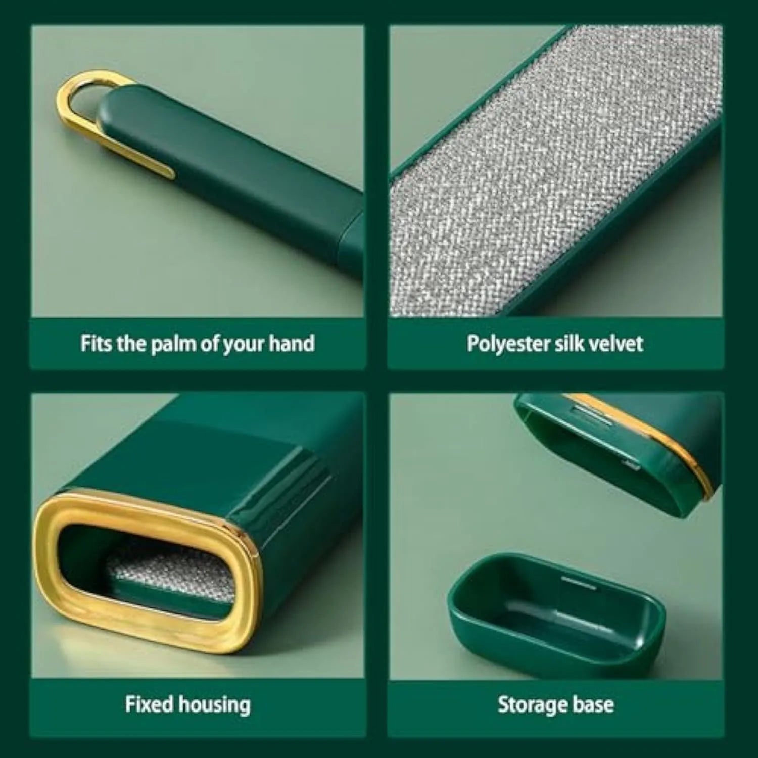Pet hair removal brush with storage base in blue, green or white colour options