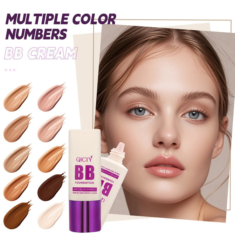BB cream liquid foundation in feeding bottle packaging with ten colour shade options
