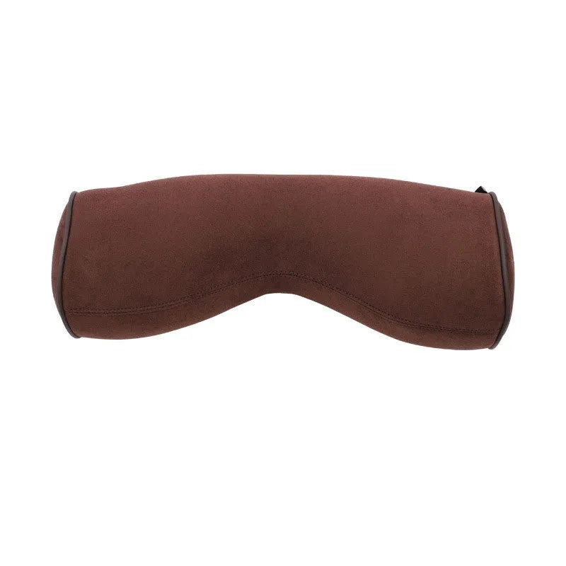 Volvo car headrest neck pillow and lumbar support cushion set in brown colour with synthetic fibre filling