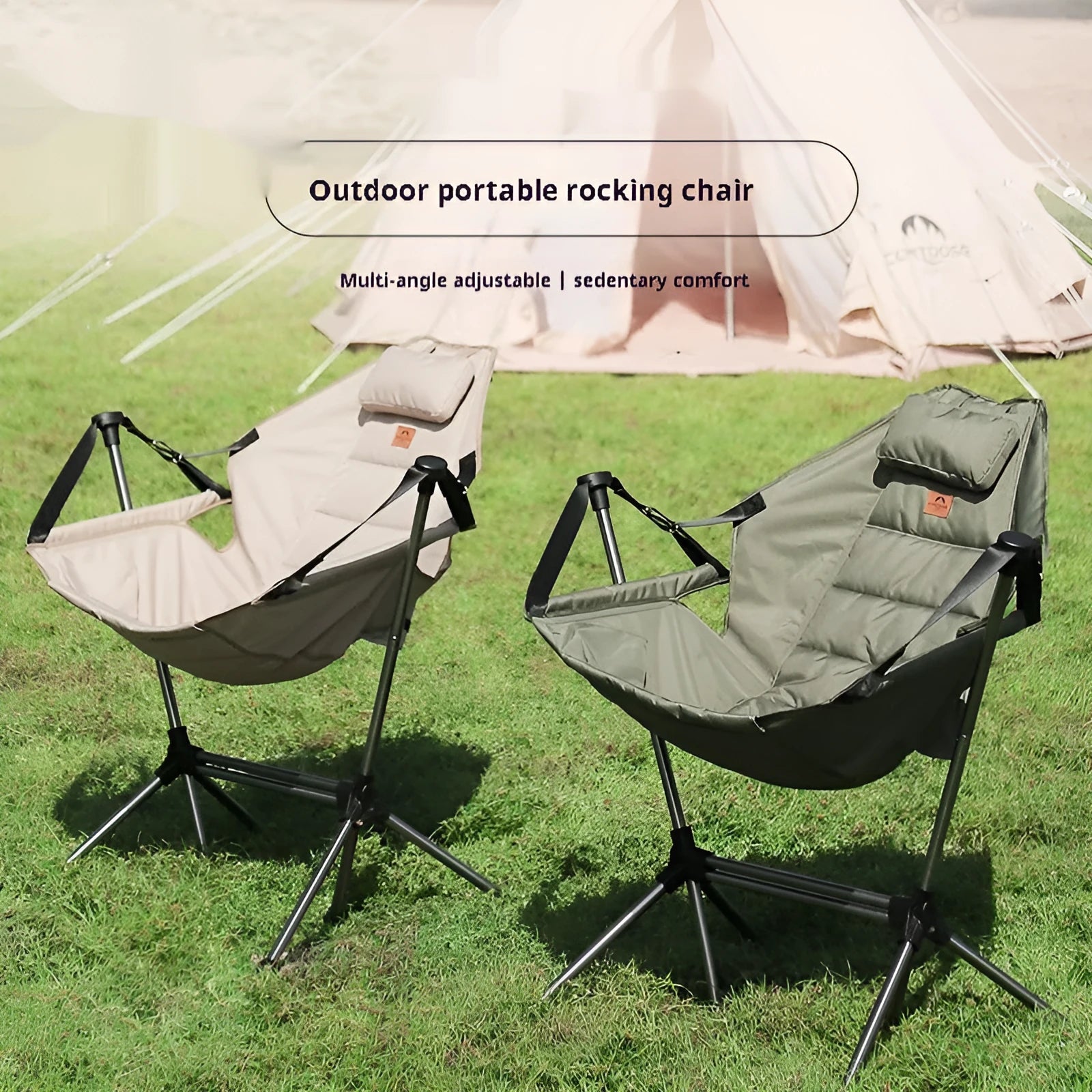 Outdoor folding rocking chair with aluminum alloy frame and adjustable seat in olive colour