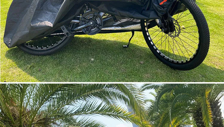 Black bicycle rain cover made from oxford cloth with reflective stripes for dustproof and rain protection outdoors