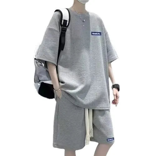Waffle-texture leisure sports suit with short sleeves and matching shorts in four colour options