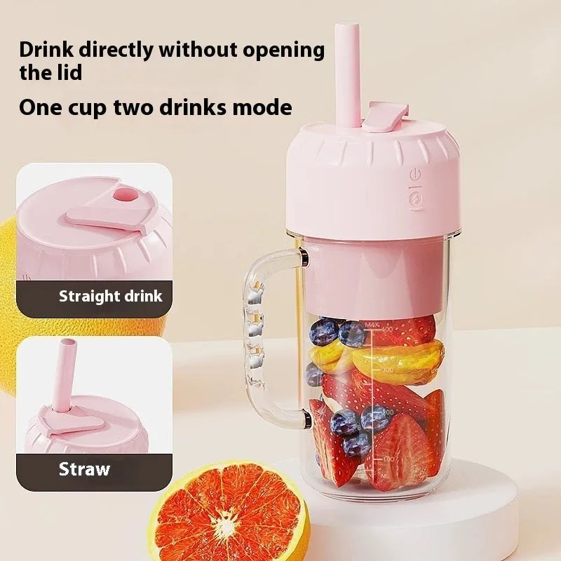 Portable USB powered personal juicer in cherry blossom pink colour with plastic housing