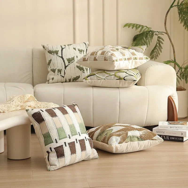 Nordic style 45cm square Jacquard waist pillow cover with retro plant and flower pattern