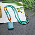Turquoise stone mesh flower lucky pendant necklace on ball bead chain with adjustable length