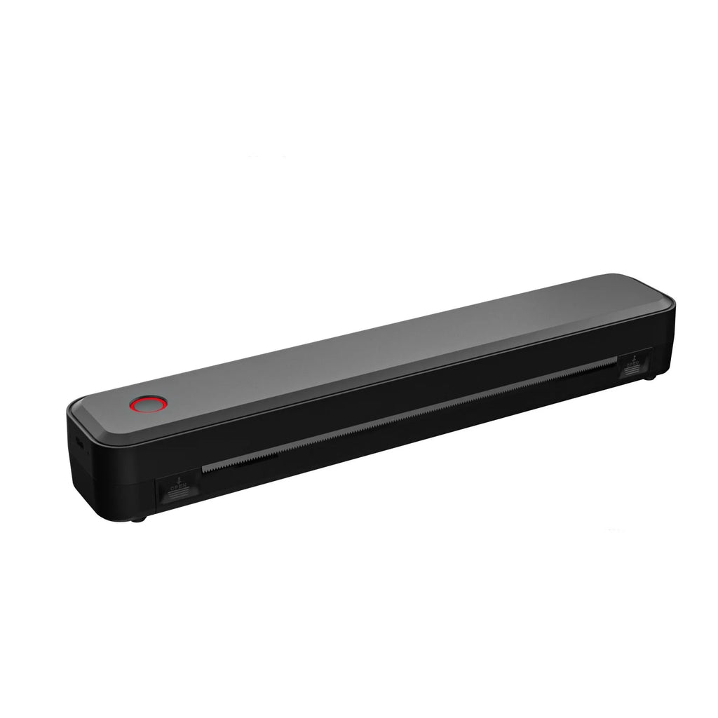 Bluetooth thermal printer for mobile phones in black or white, 295mm x 55mm x 41mm dimensions