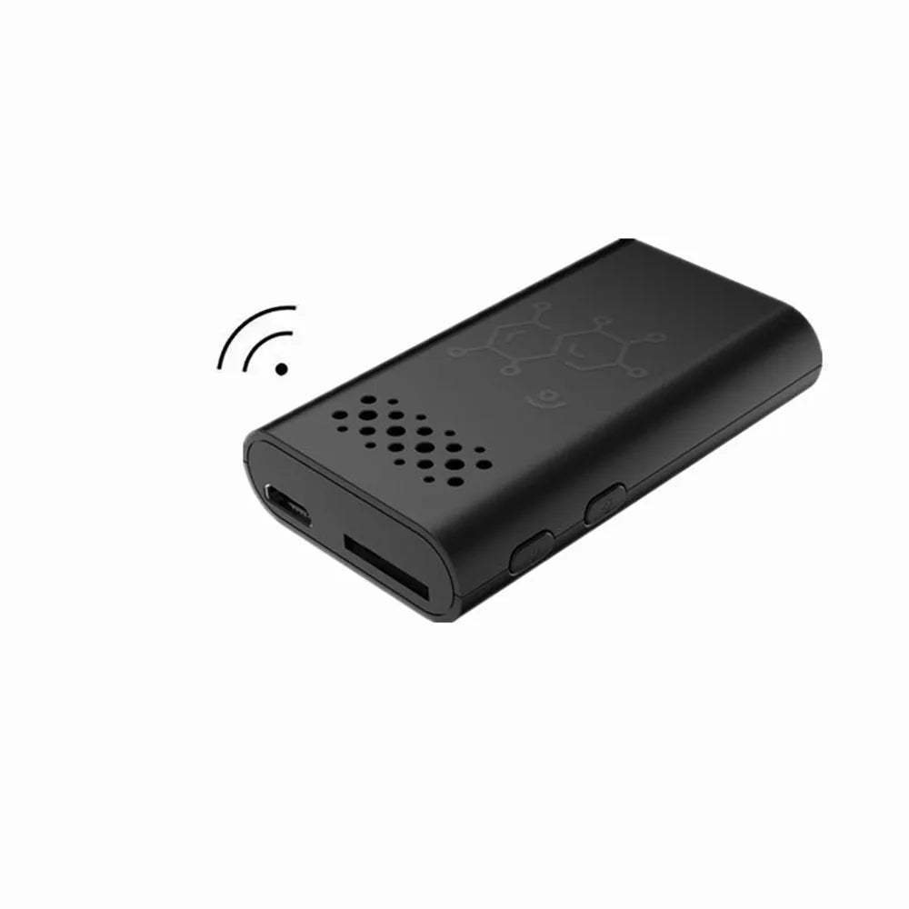 Black smart security camera with baby monitor function and WiFi connectivity